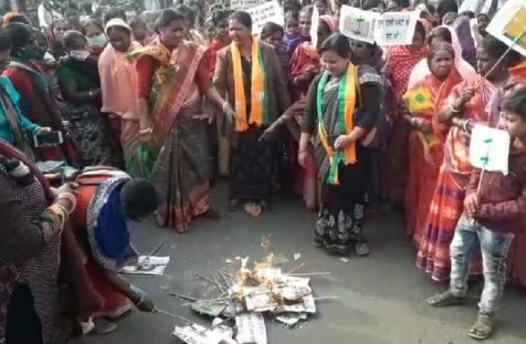 भाजपा जिलाध्यक्ष के खिलाफ भाजपा महिला मोर्चा ने किया प्रदर्शन।