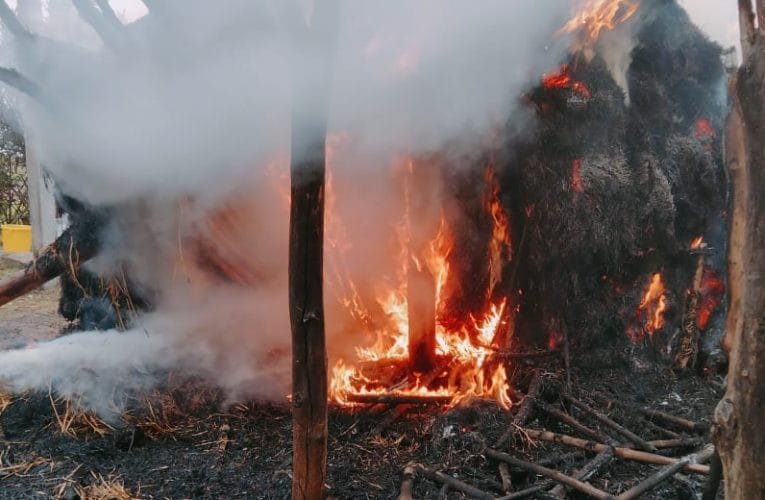 मचान में लगी आग, हजारों का पुआल जल कर राख.