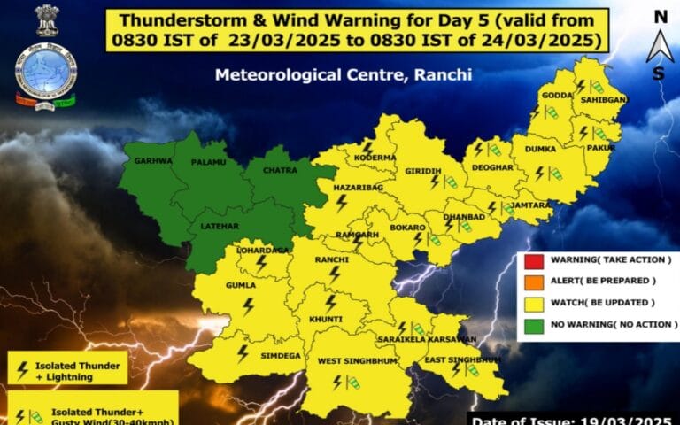 झारखंड में 20 और 21को  राज्य के कई जिलों में गरज के साथ ओलावृष्टि की संभावना