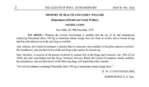 केंद्र सरकार ने 100 mg से अधिक वाली निमेसुलाइड दवाओं पर लगाया बैन, लिवर को खतरा मुख्य कारण 12 20251231 163446