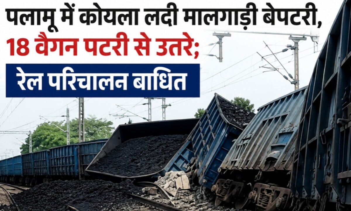 A coal-laden freight train derailed in Palamu, disrupting rail operations.
