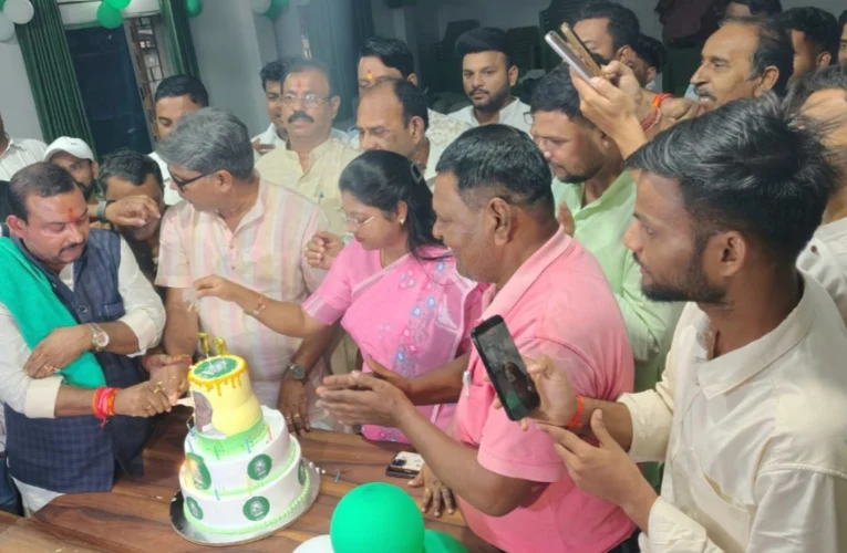 Celebrations held at the RJD office on Lalu Yadav's 79th birthday; a 79-pound cake was cut, and wishes for his long life were conveyed.