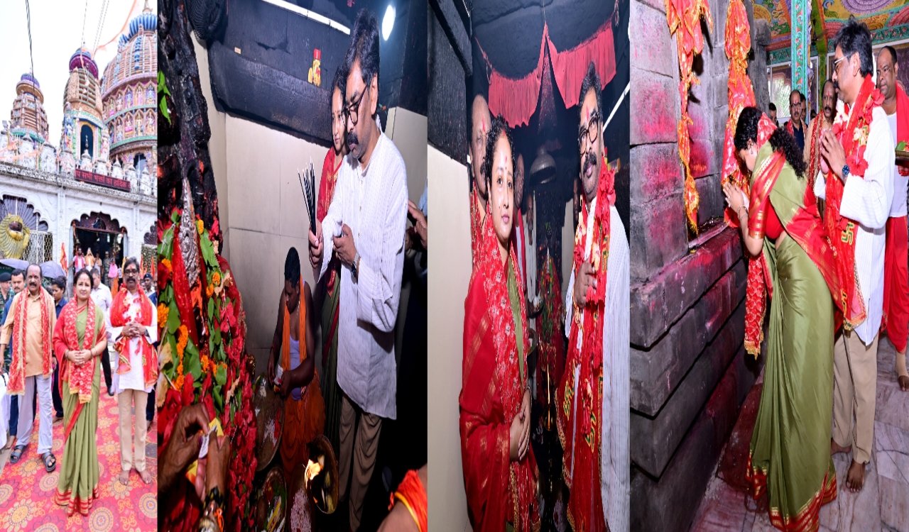 Chief Minister Hemant Soren prayers at Deori Temple along with his wife, Kalpana Soren.
