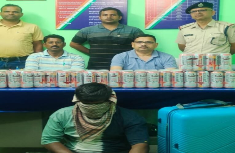 48 cans of illicit beer seized at Ranchi railway station; one person arrested.