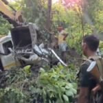 Trailer falls into 20-foot-deep gorge in Danua Valley; driver rescued safely after two hours.