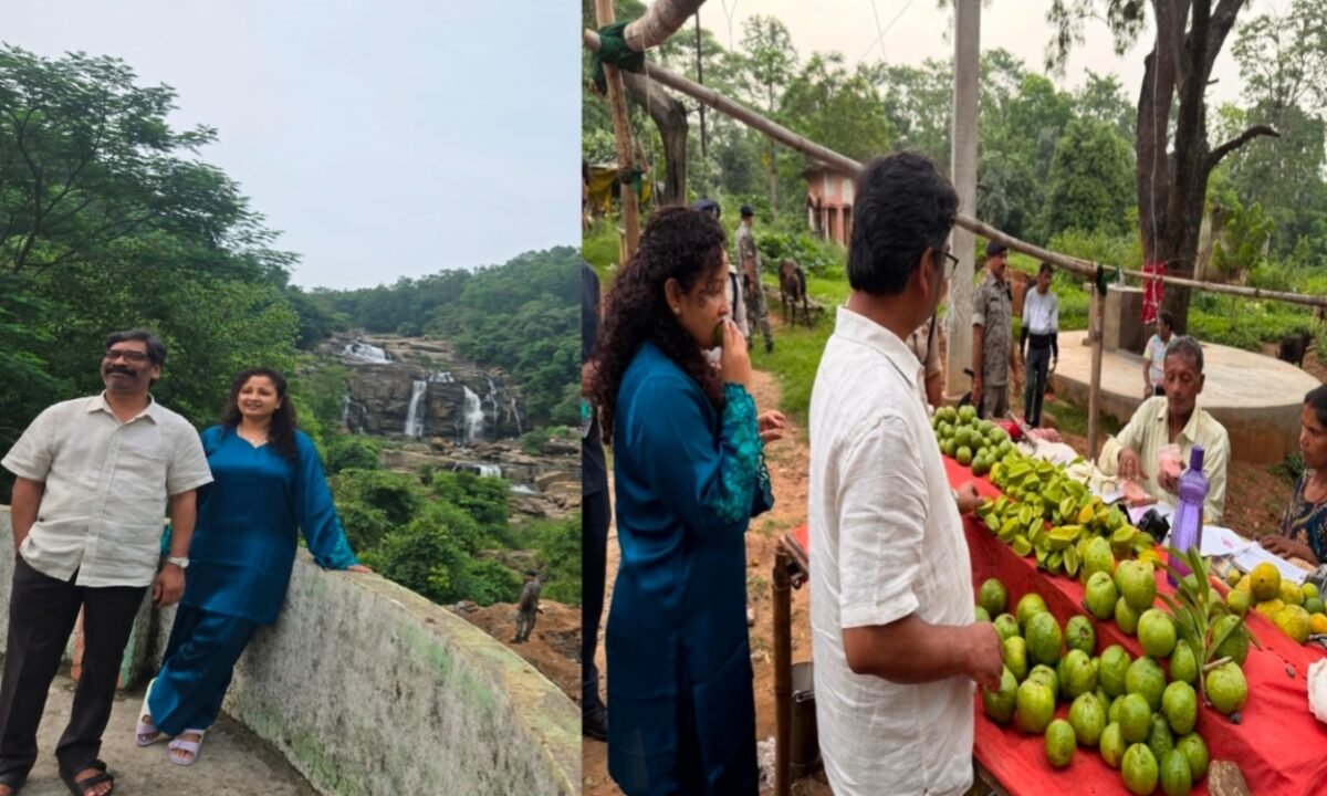 Chief Minister Hemant Soren arrived at Jonha Falls with his wife, Kalpana Soren.
