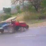 West Singhbhum: A speeding tractor ran over a female teacher on her way to school; she is in critical condition. A road blockade ensued, and the incident was captured on CCTV.