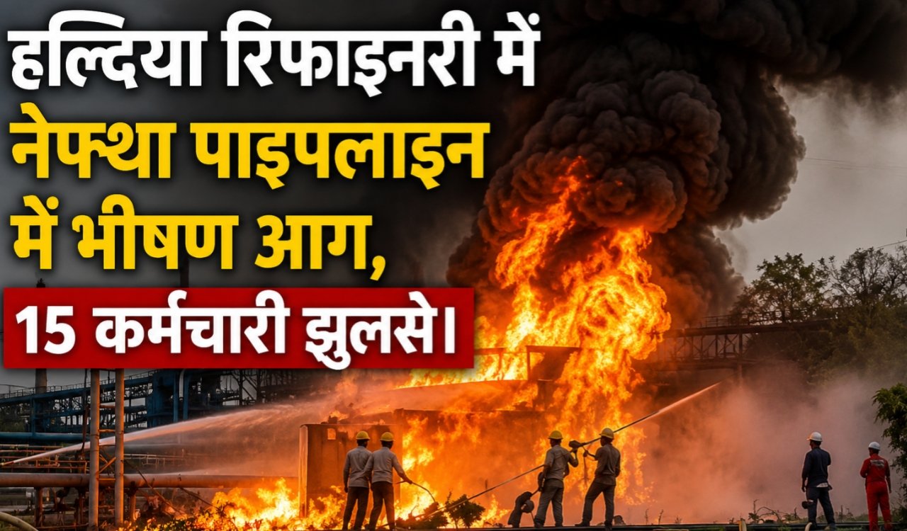 Massive fire in naphtha pipeline at Haldia Refinery; 15 employees suffer burns.
