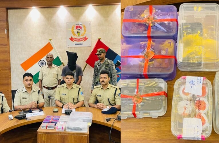 Major action by Ramgarh Police: Notorious criminal arrested following an encounter; 4 country-made pistols and 82 live cartridges recovered.