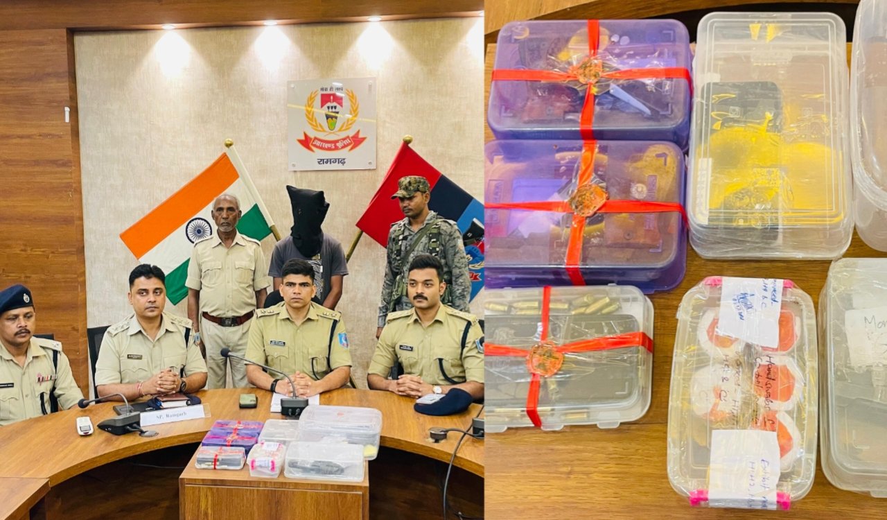 Major action by Ramgarh Police: Notorious criminal arrested following an encounter; 4 country-made pistols and 82 live cartridges recovered.