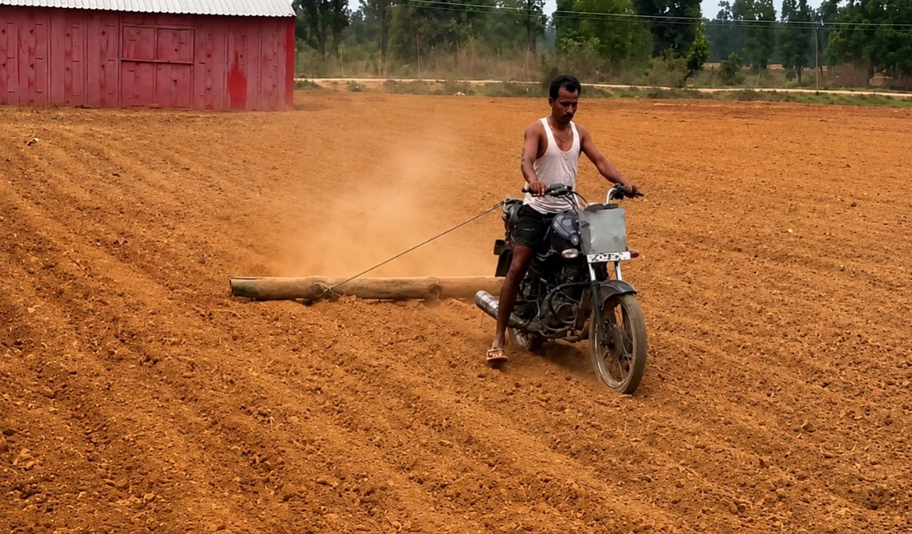 Farmer from Latehar turns bike into a 'Jugaad' plough.