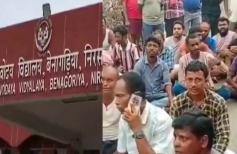Parents outraged over student being beaten with a belt; sit-in protest at school gate.