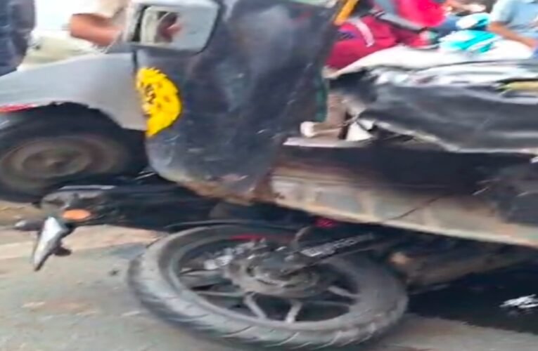 A motorcycle collided with an auto-rickshaw packed with school children.
