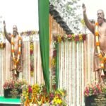 Unveiling of the statue of Dishom Guru Shibu Soren in Nemra.