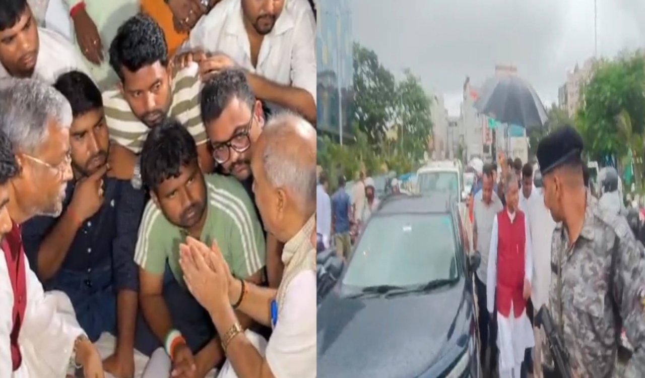 Babulal Marandi arrived to meet the students.