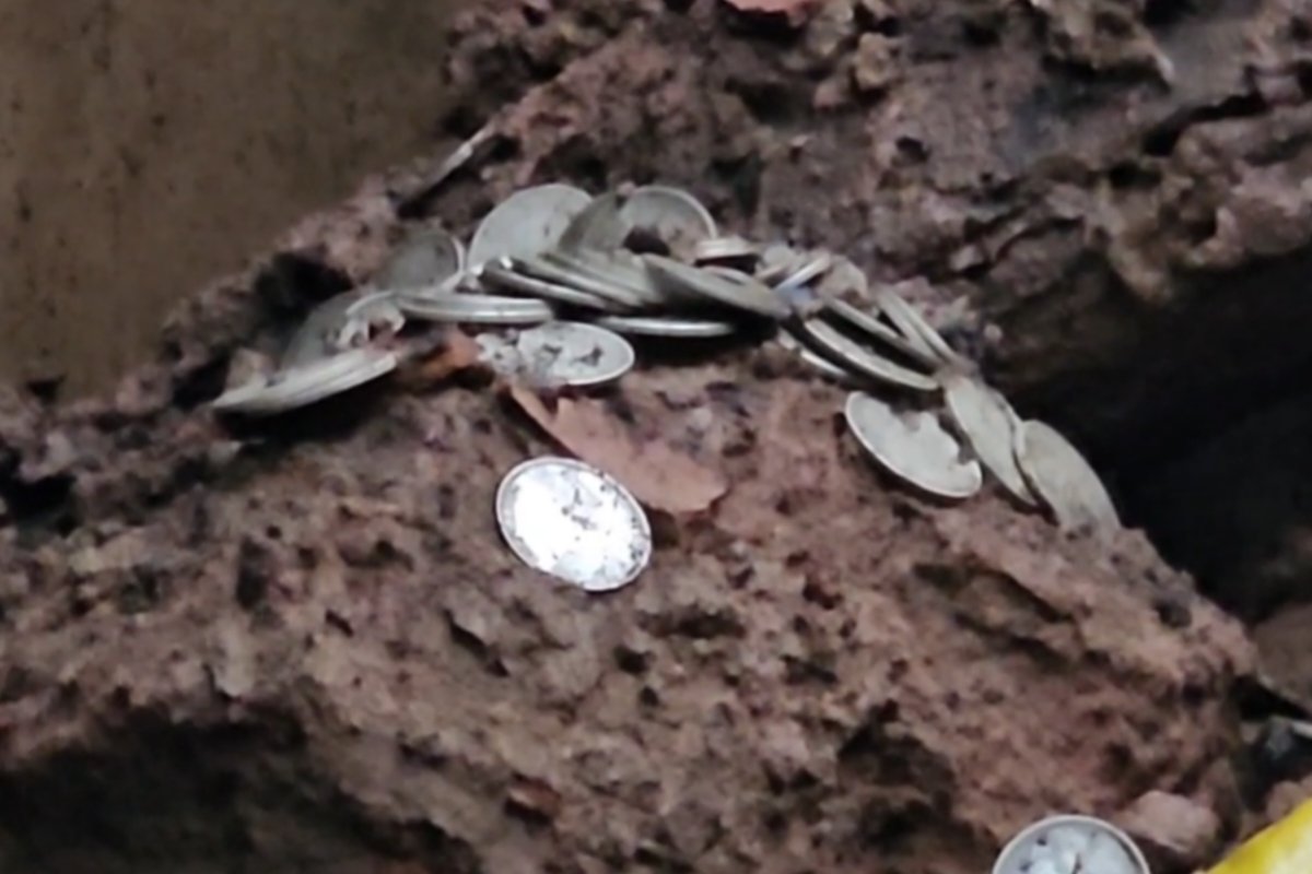 200-year-old house collapses in the rain; 'treasure' of over 300 silver coins found in the debris; stirs curiosity in the village.