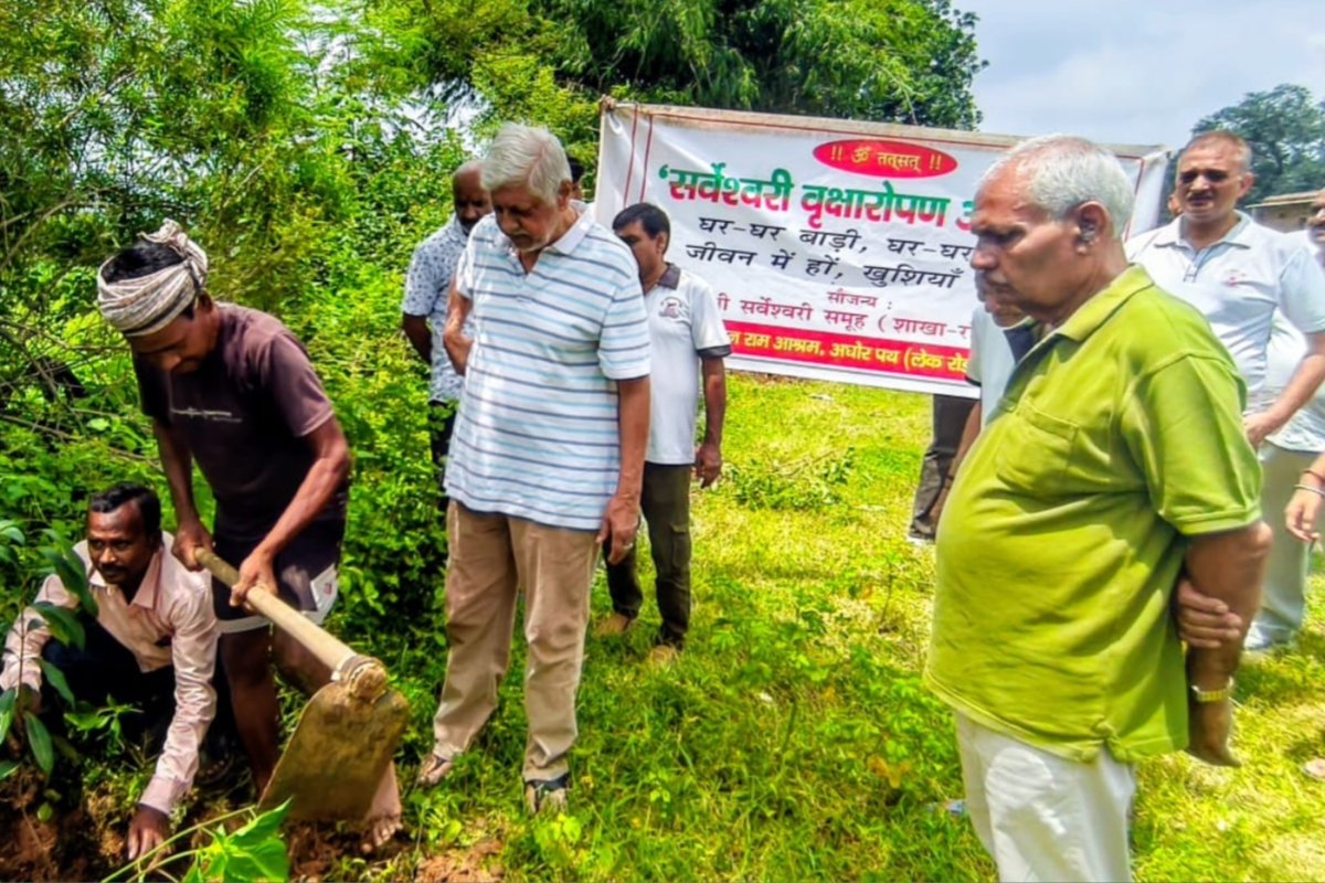 Shri Sarveshwari Samooh distributed and planted 255 saplings in Hutri.
