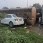Ethanol-laden tanker overturns in Chilgu, car damaged; public upset over slow pace of work on Chilgu bridge.