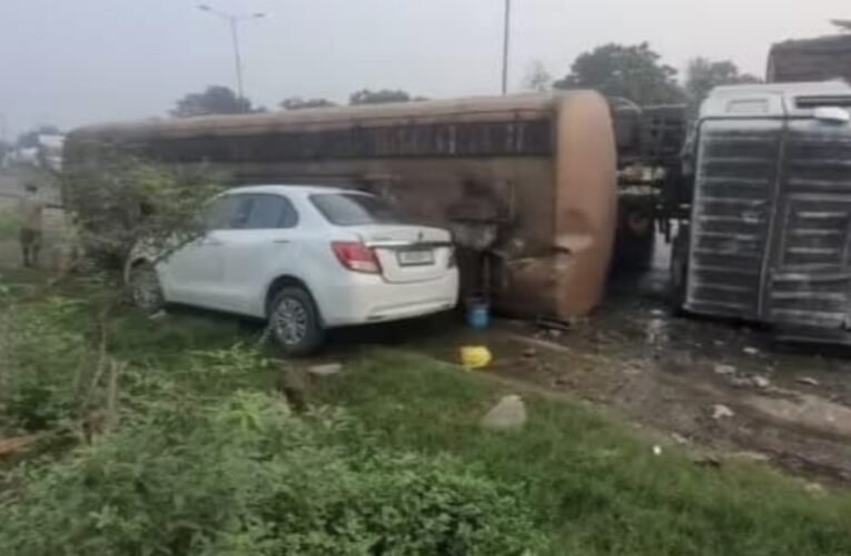 Ethanol-laden tanker overturns in Chilgu, car damaged; public upset over slow pace of work on Chilgu bridge.