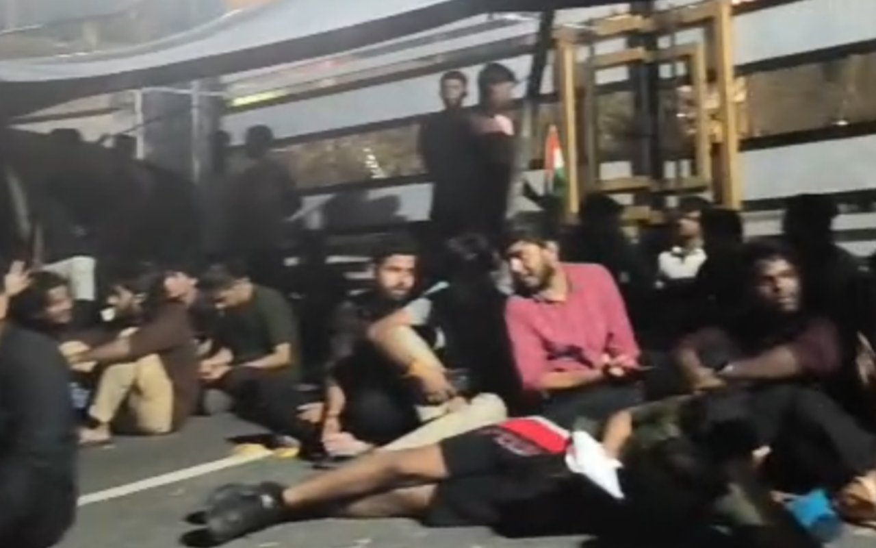 Central University students took to the streets to protest against the hike in mess charges and staged a sit-in at the main gate.