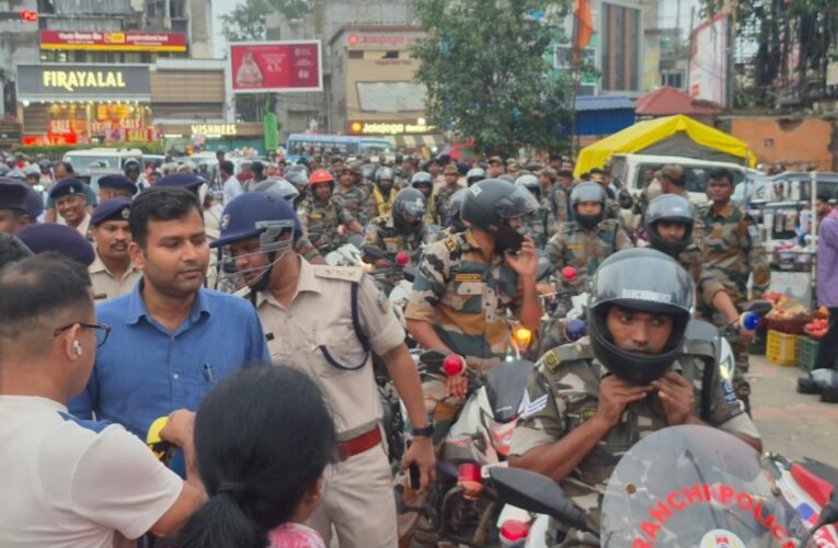Police conduct flag march in Ranchi ahead of Milad-un-Nabi; security stepped up in sensitive areas.