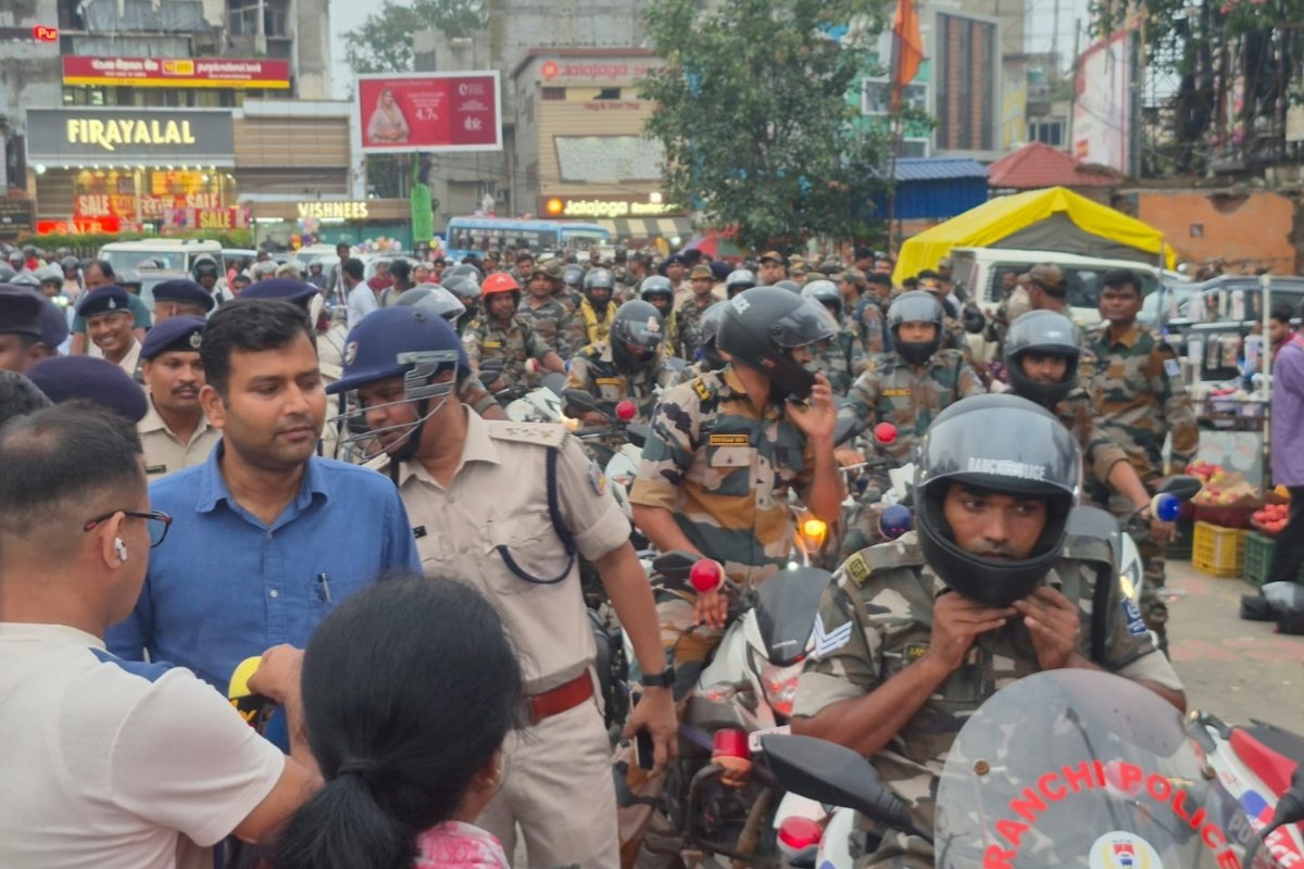 Police conduct flag march in Ranchi ahead of Milad-un-Nabi; security stepped up in sensitive areas.