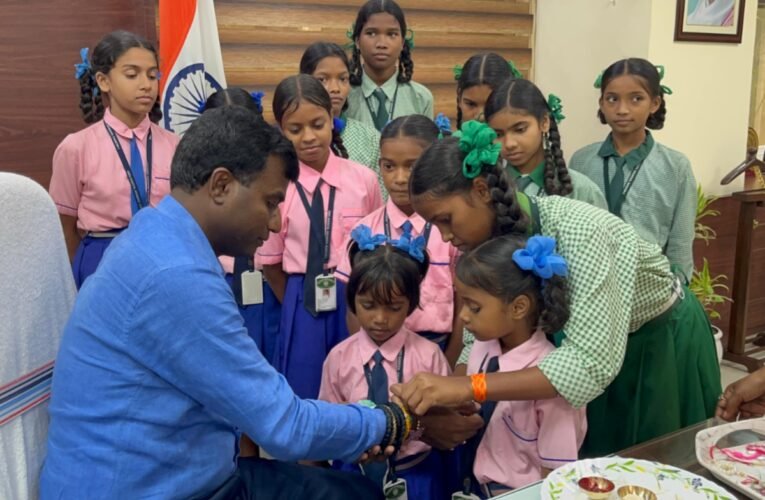 The warmth of Raksha Bandhan resonated at the Collectorate as female students tied handmade rakhis to the Deputy Commissioner.