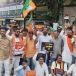 BJP protests at the DC office against alleged irregularities in recruitment exams.