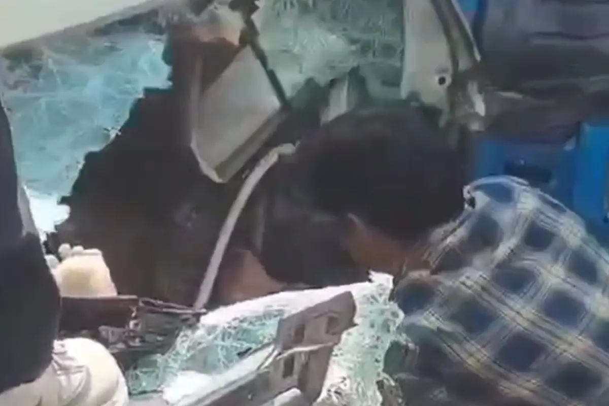 Horrific road accident in Chutupalu Valley; car crushed under container; woman dead, five injured.