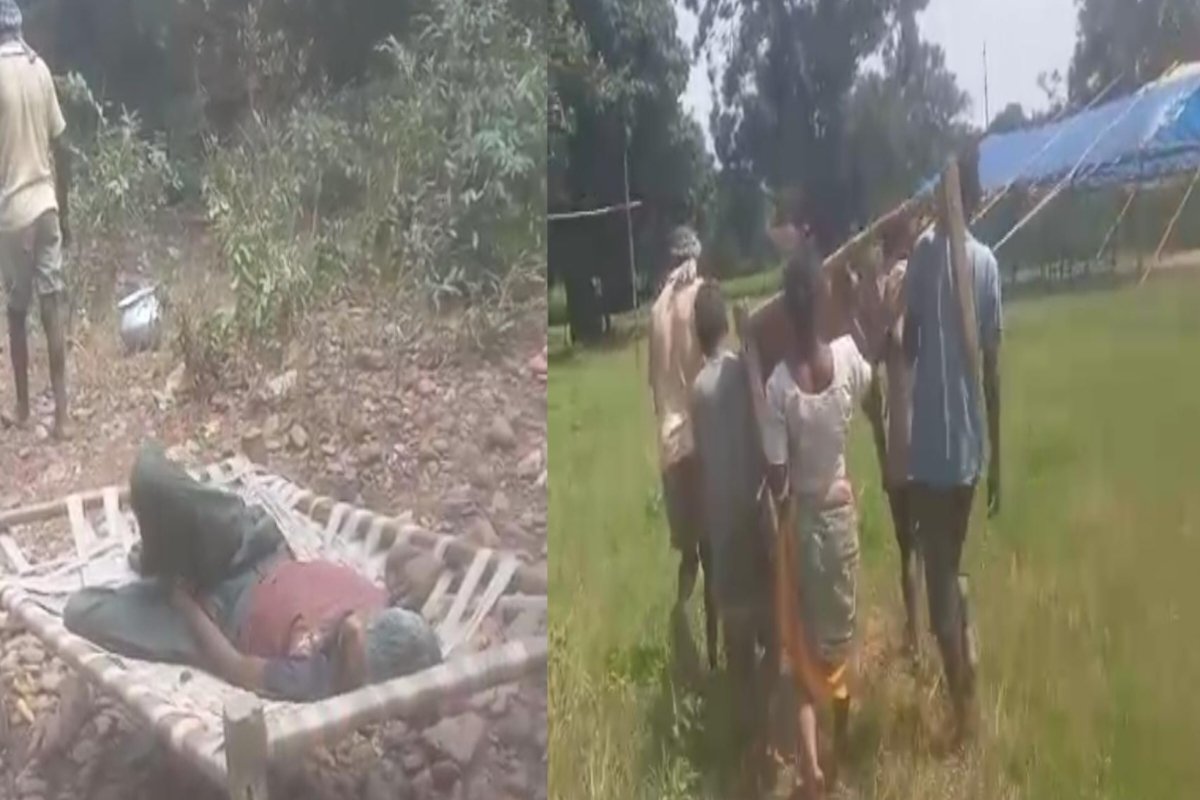 Chaibasa: Villagers carried a patient on a cot for 3 km.