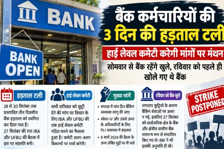 बैंक कर्मचारियों की 3 दिन की हड़ताल टली, हाई लेवल कमेटी करेगी मांगों पर मंथन; सोमवार से बैंक रहेंगे खुले