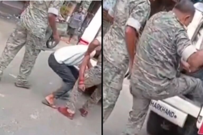 धनबाद में पुलिसकर्मी का व्यक्ति को लात मारते वीडियो वायरल, सरायढेला थाना की पेट्रोलिंग वैन होने का दावा
