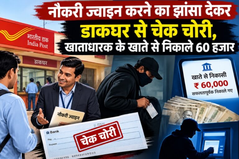 नौकरी ज्वाइन करने का झांसा देकर डाकघर से चेक चोरी, खाताधारक के खाते से निकाले 60 हजार